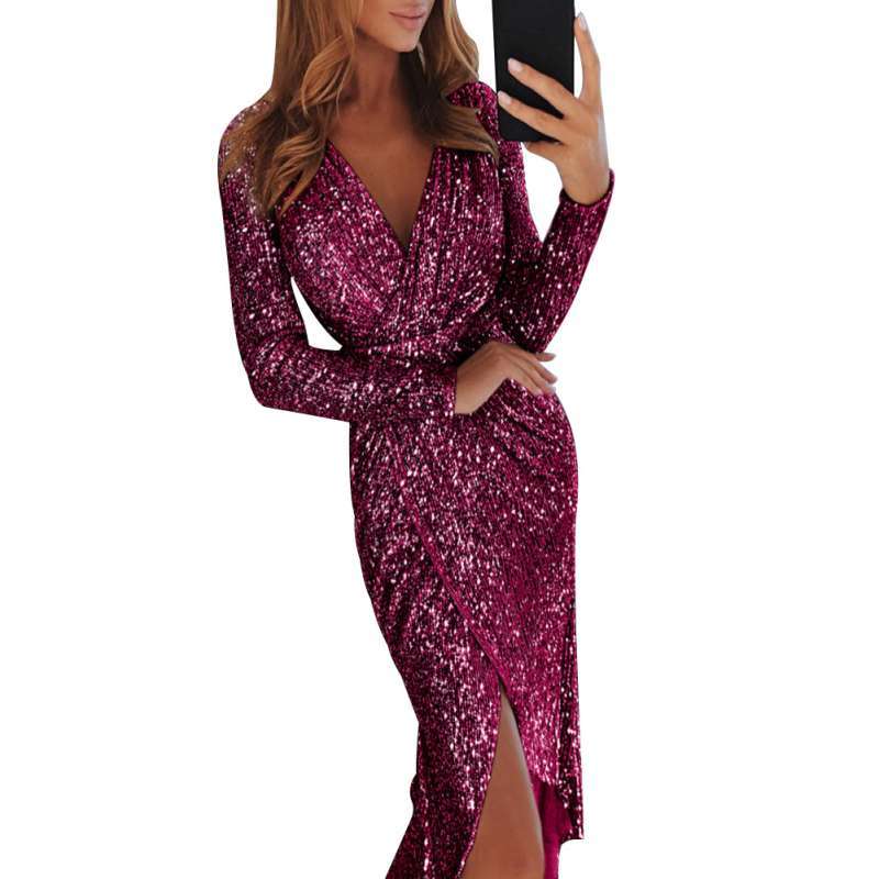 Bodycon Split Women Midi Dress Gown 