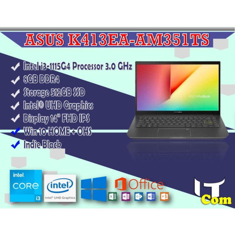 asus k413ea am351ts intel i3 1115g4 processor 3 0 ghz 8gb ddr4 512gb ssd 14 fhd ips intel uhd graphics win 10 ohs indie black