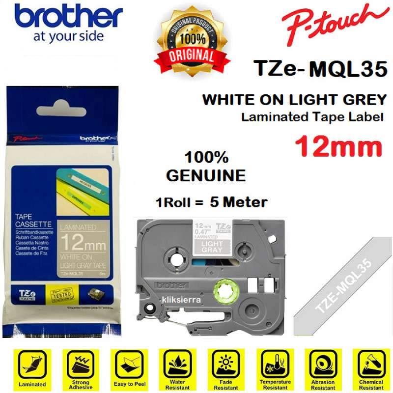 Brother Tze Mql35 Cube Label Tape 12mm White On Grey