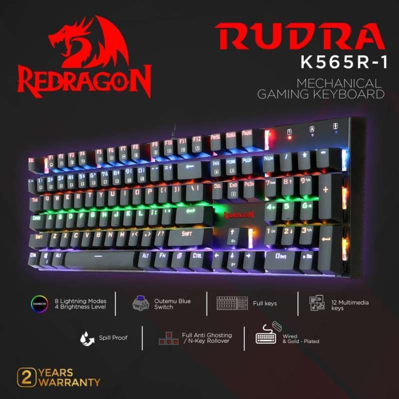 Promo Redragon Mechanical Gaming Keyboard Rainbow RUDRA - K565R-1 di Seller  REDRAGON INDONESIA OFFICIAL STORE - Kota Jakarta Utara, DKI Jakarta | Blibli