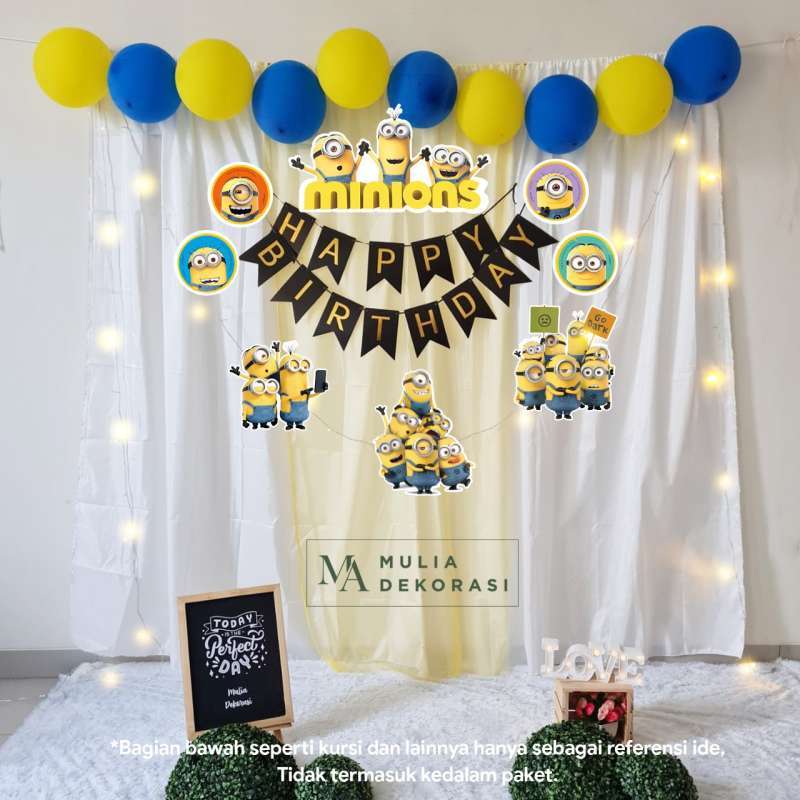 Jual Backdrop Dekorasi Ulang Tahun Happy Birthday Despicable Me Tirai Pesta Anak Paket Minions Terbaru Juni 2021 | Blibli