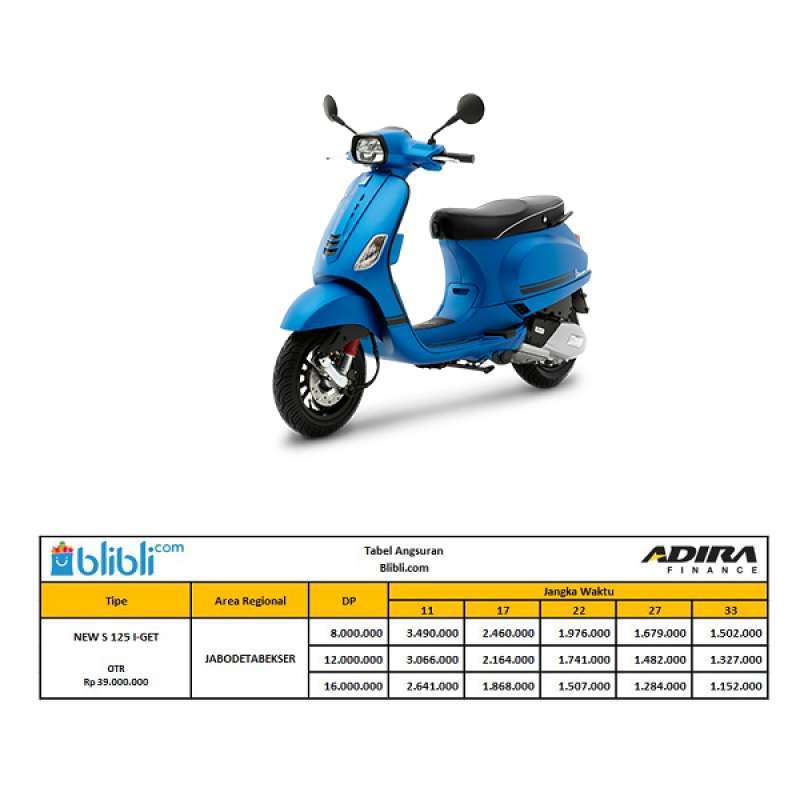 Adira Finance Vespa S 125 I Get Sepeda Motor Otr Jabodetabekser Terbaru Juli 2021 Harga Murah Kualitas Terjamin Blibli