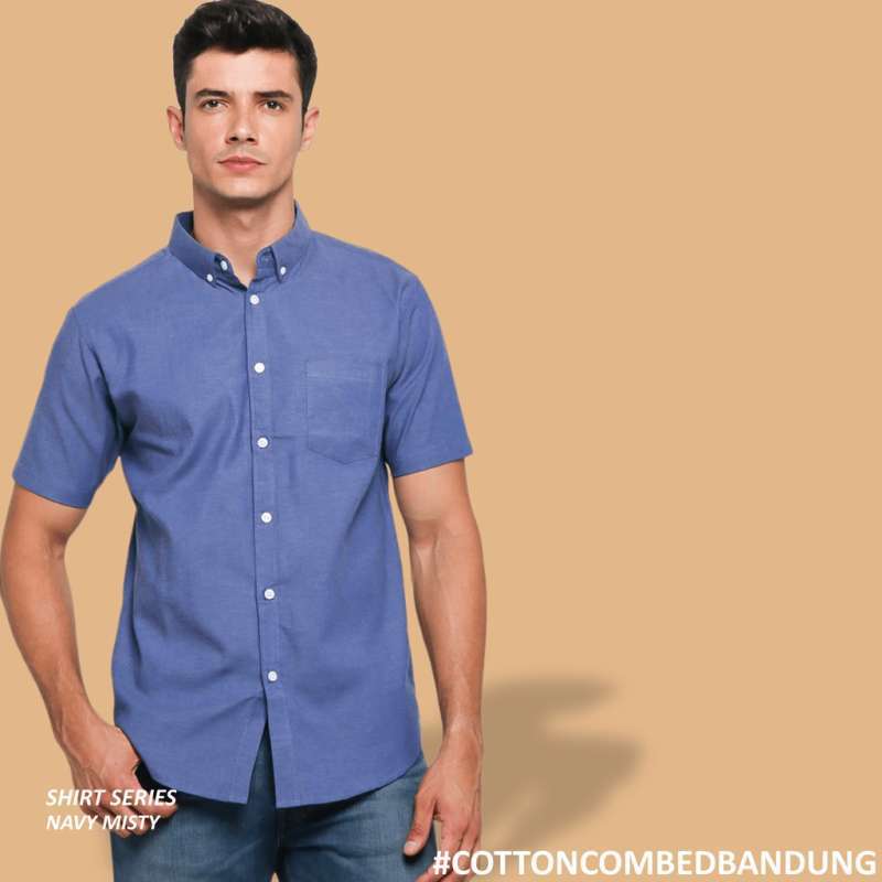 Promo Kemeja Polos Lengan Pendek Navy 