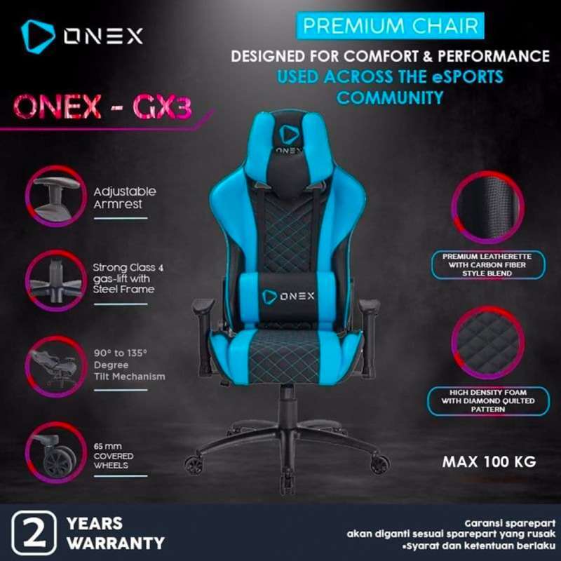 Promo ONEX GX3 Premium Quality Gaming Chair Kursi Biru Diskon 20