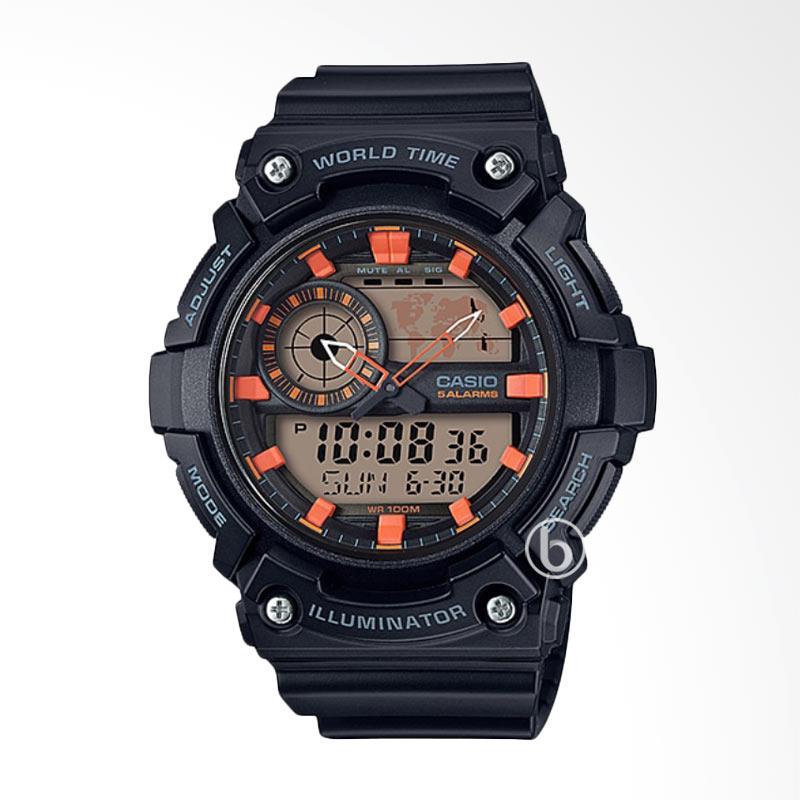 CASIO Illuminator World Time Jam Tangan Pria Black AEQ 200W 1A2 Original