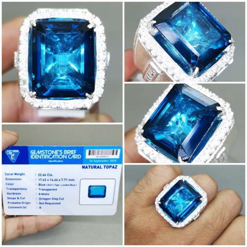 Batu Cincin London Topaz Besar Bersertifikat Ring Perak