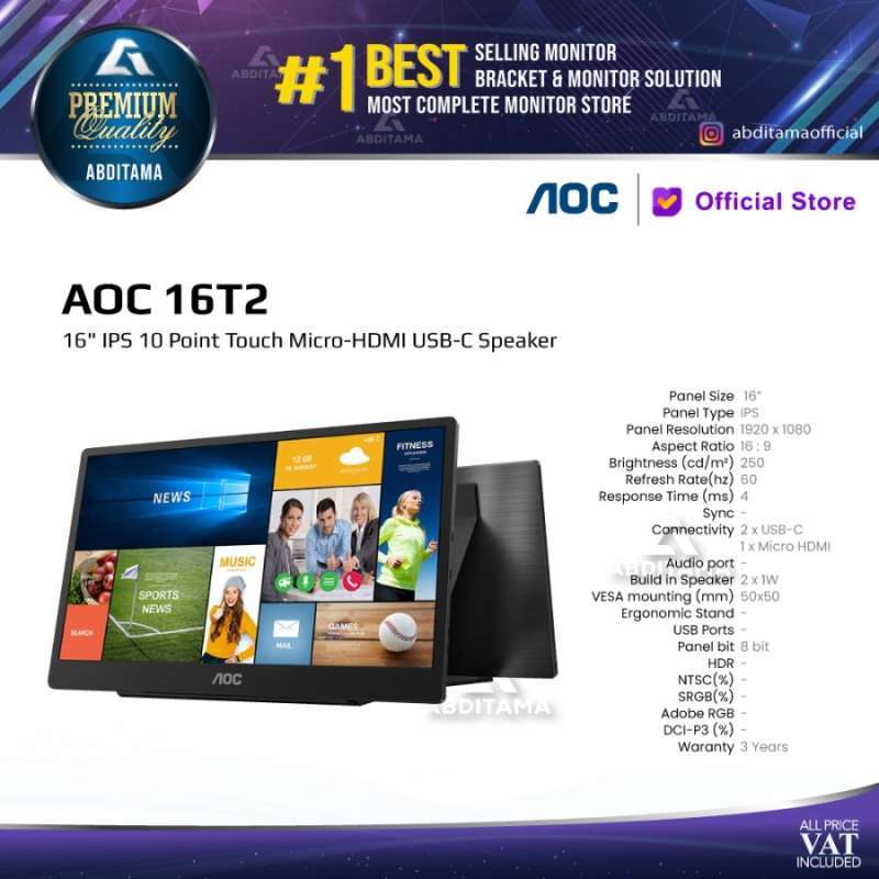 Jual Monitor Portable LED AOC 16T2 16 