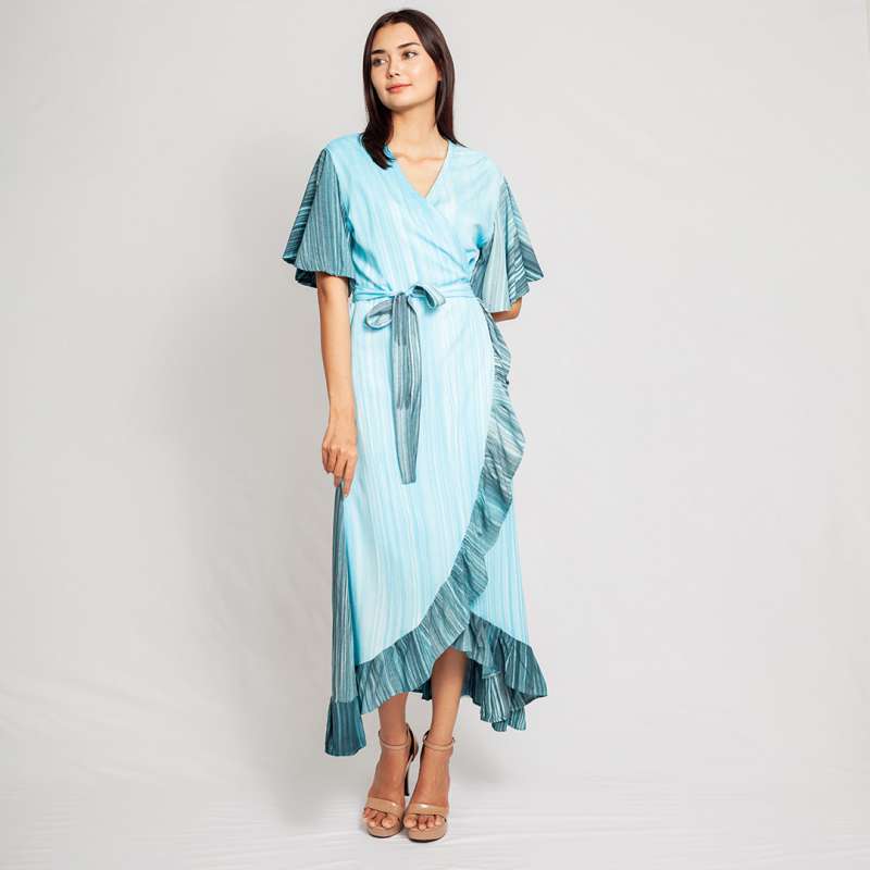 Jual Aura Wrap Dress Watercolor Blue 