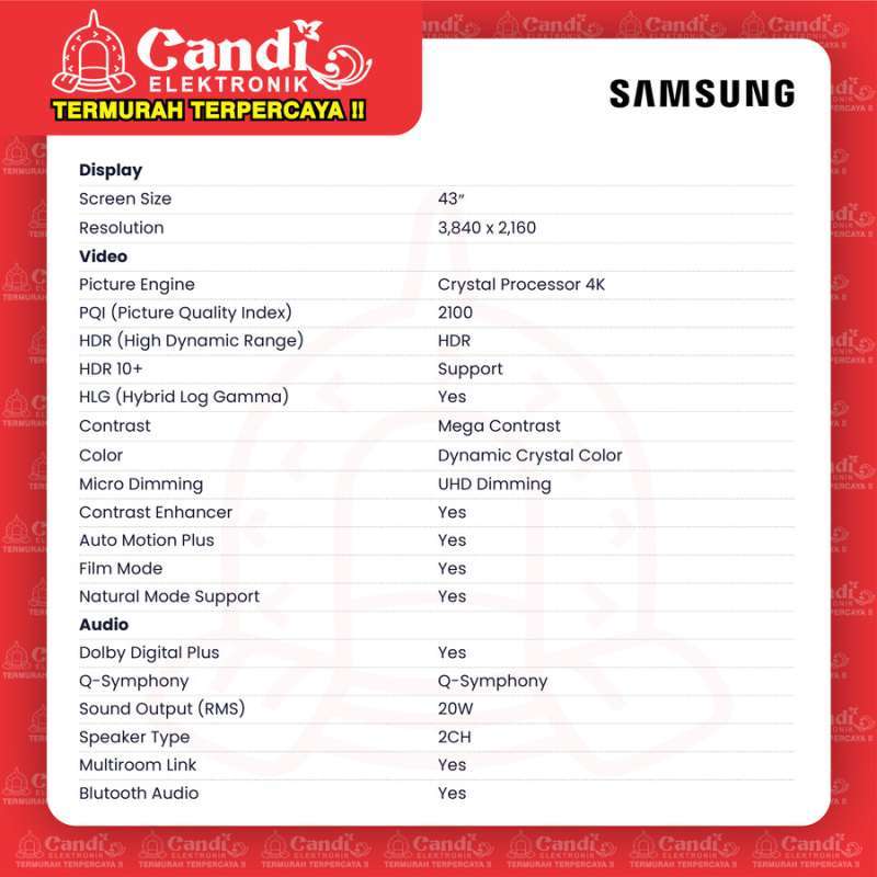 Promo Smart Tv Led Tv Samsung 43 Inch Ua43au8000kxxd Di Seller Candi Elektronik Official Store Kota Surakarta Solo Jawa Tengah Blibli