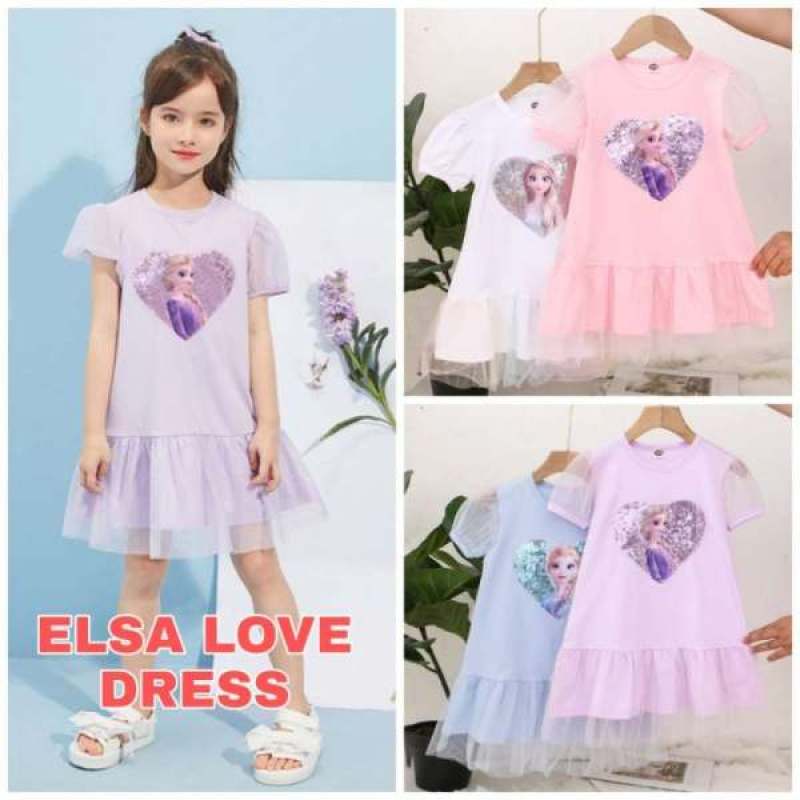 BAJUKIDDIE ELSA LOVE DRESS BAJU DRES SANTAI ANAK KOREA IMPORT DAILY