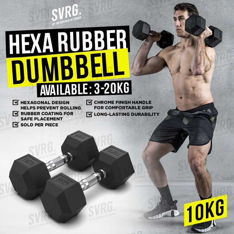 Gym Dumbbell Hexagonal Svarga Hexagonal Dumbbell 10 KG Rubber