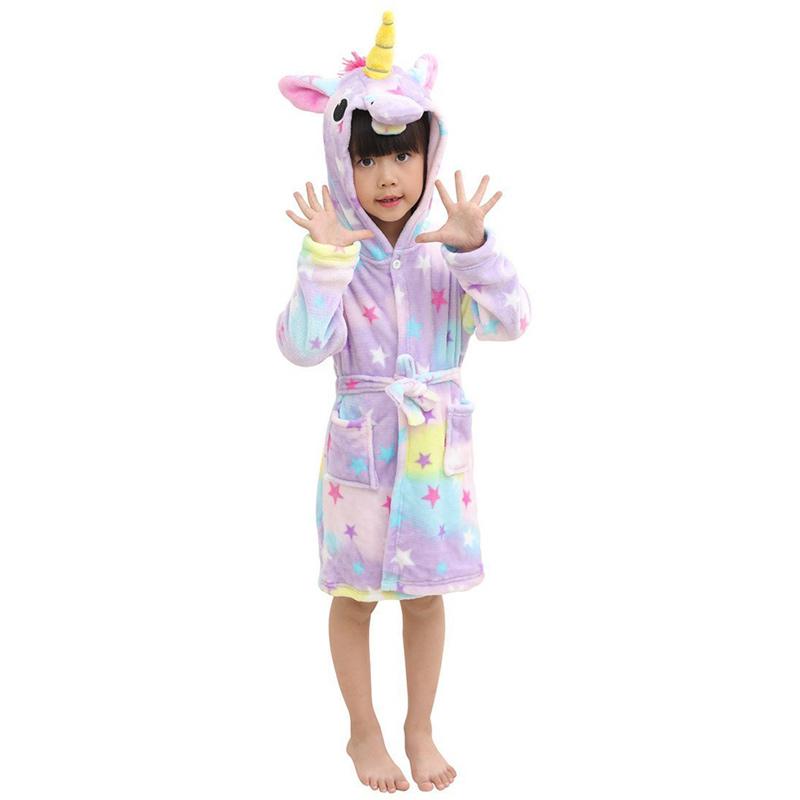 Kid Bathrobe Unicorn Robe with Unicorn Kids Slippers Unisex Flannel Nightgown Hooded Sleepwear