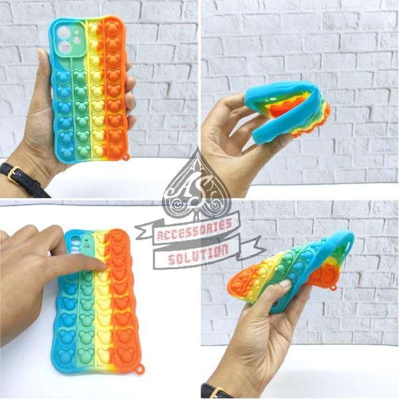 Silicone Case Pop It IPhone XS Case Penghilang Stress Rainbow