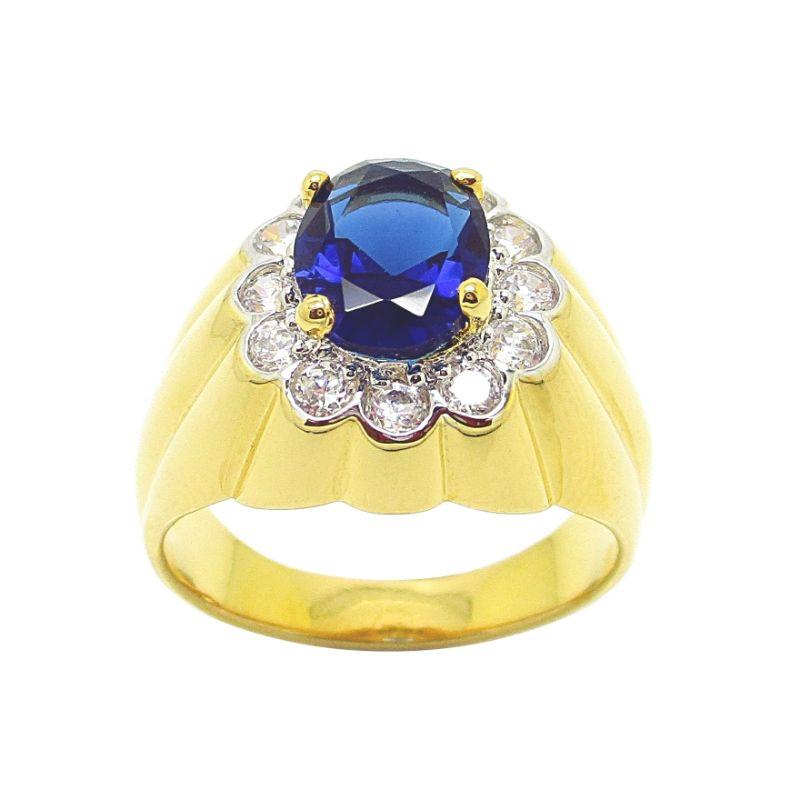 Jual Tangems Oval Blue Sapphire With White Cz Diamond Men Ring Gold 6234 Online Oktober 2020 Blibli Com