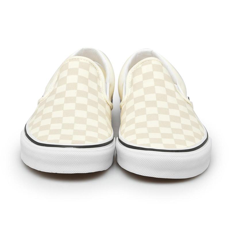 vans true white checker slip on