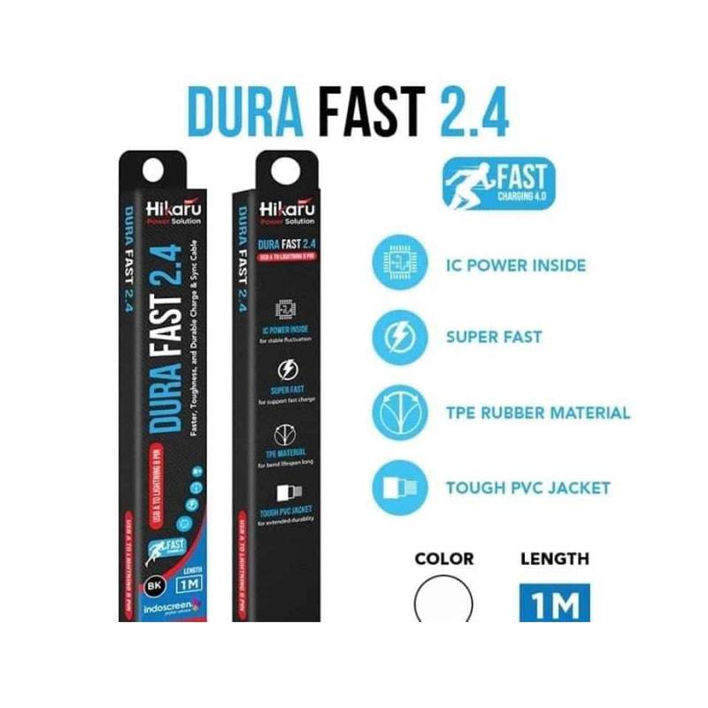 hikaru cable usb dura fast for lightning iphone 2 4 ampere black 1 m