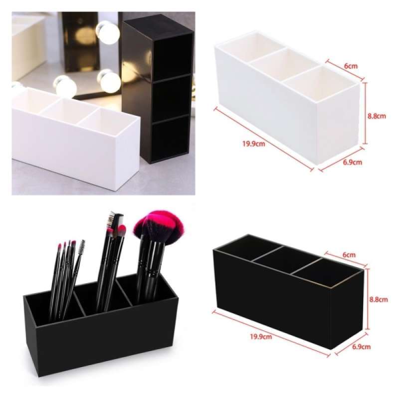 Jual 2pcs Acrylic Makeup Brush Holder Pen Pencil Cup Holder Cosmetic Storage Case Desktop Stationery Organizer With 3 Compartments For Home Office School Online September 2020 Blibli Com