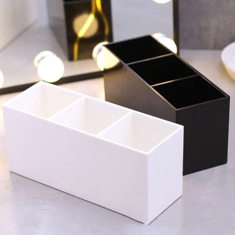 Jual 2pcs Acrylic Makeup Brush Holder Pen Pencil Cup Holder Cosmetic Storage Case Desktop Stationery Organizer With 3 Compartments For Home Office School Online September 2020 Blibli Com