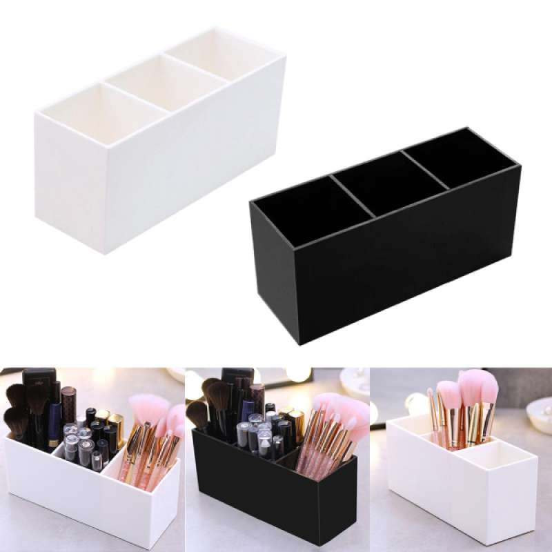 Jual 2pcs Acrylic Makeup Brush Holder Pen Pencil Cup Holder Cosmetic Storage Case Desktop Stationery Organizer With 3 Compartments For Home Office School Online Oktober 2020 Blibli Com