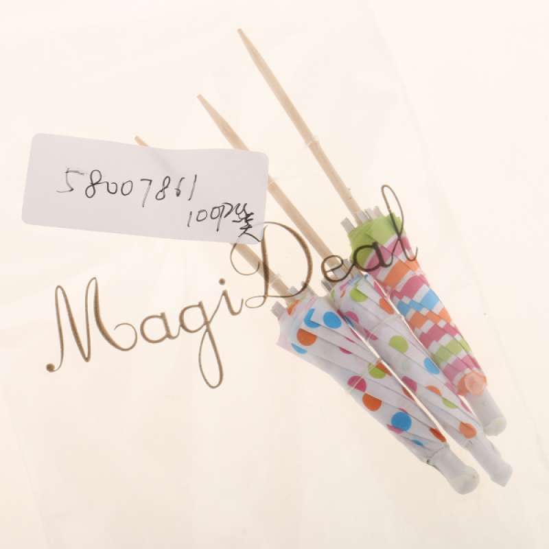 100 x Polka Dot Circle Umbrella Tropical Cocktail Party Picks Food Pick