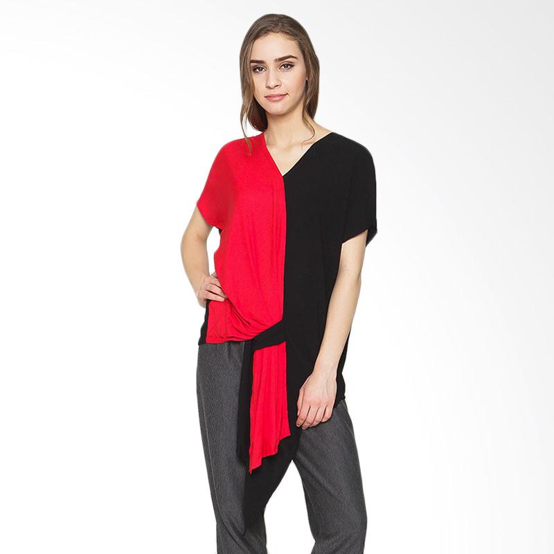 REE Two Colour Rample Blouse - Black Red
