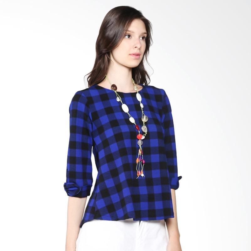 Carte Check Top With Necklace - Black Blue