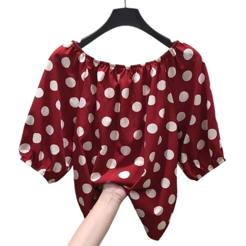 Polka Dot Short Sleeve Chiffon Blouse 
