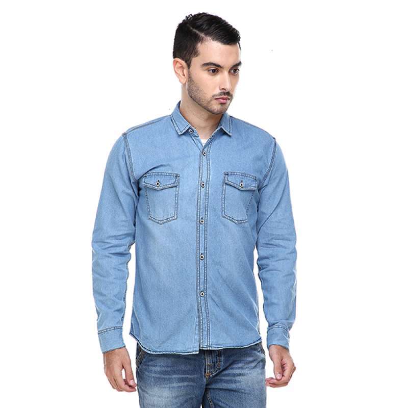Hamlin Dwan Casual Shirt Baju Kemeja Jeans Pria Lengan Panjang Material  Denim ORIGINAL
