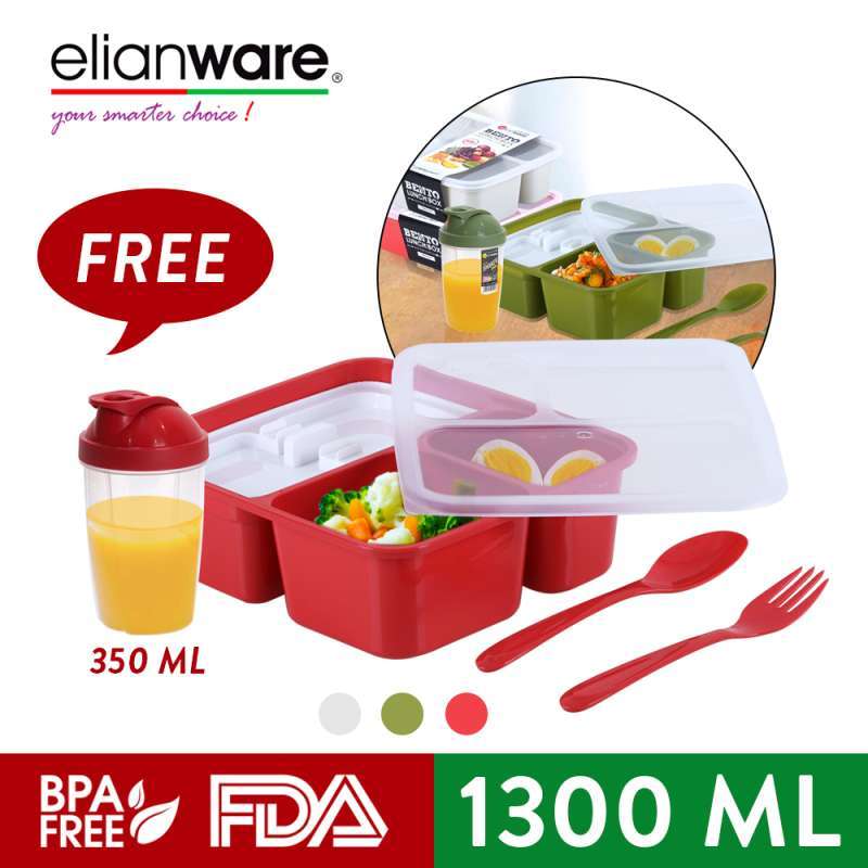 Jual Elianware Healthy Bento Lunch Box 1 3l Free 350ml Shaker Tumbler Online Maret 2021 Blibli