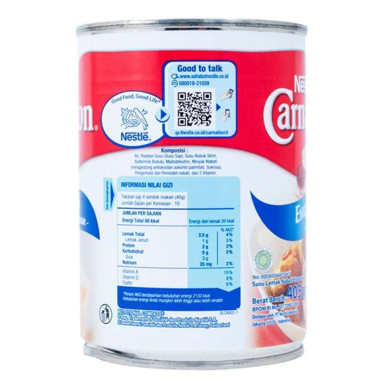 CARNATION Evaporasi Susu Lemak Nabati Kaleng 405g - NETSLE Evaporated Milk  Untuk Makanan Minuman