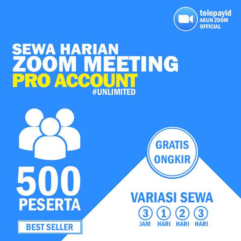 Jual Sewa Zoom Meeting Pro Account 500 Peserta Harian Unlimited Murah Mei 2021 
