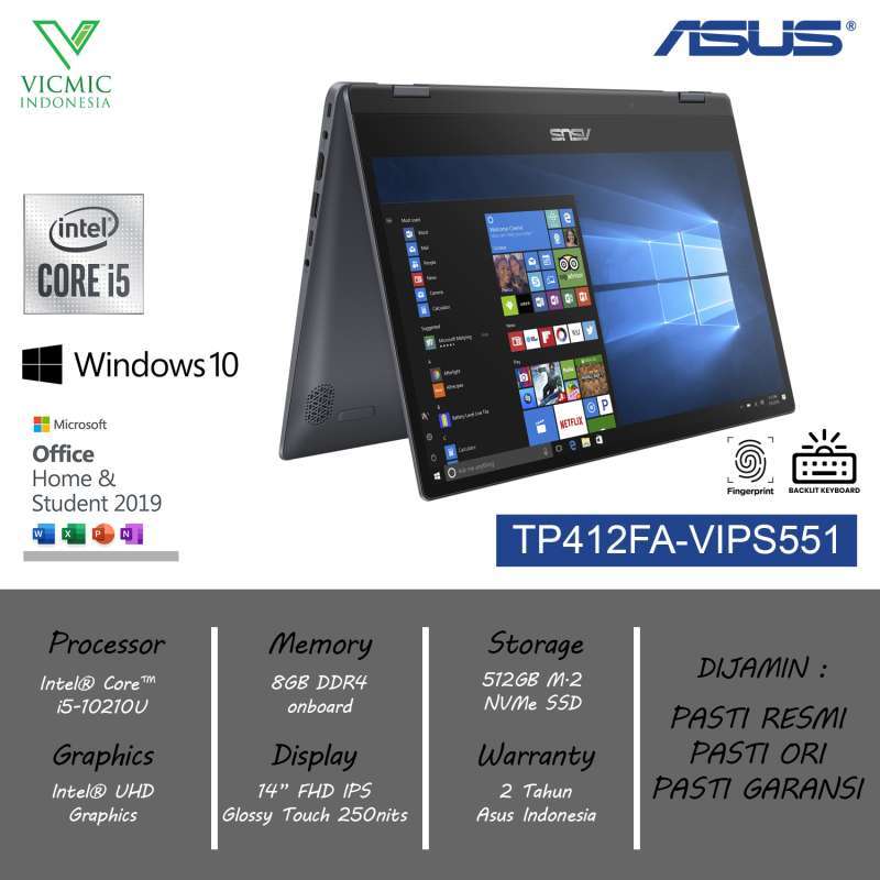 Jual Asus Vivobook Flip Tp412fa-vips551 [intel I5-10210u/8gb/512gb
