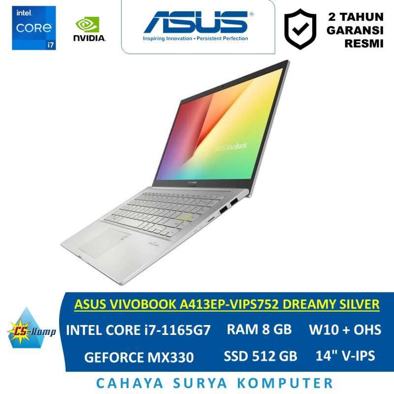 ASUS VIVOBOOK A413EP-VIPS752 DREAMY SILVER i7-1165G7 GeForce MX330  RAM 8GB SSD 512GB W10 OHS 14