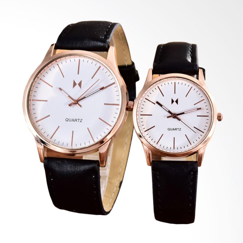 BONICO 2984A-GL-RGW Leather Strap Jam Tangan Couple - Rosegold White
