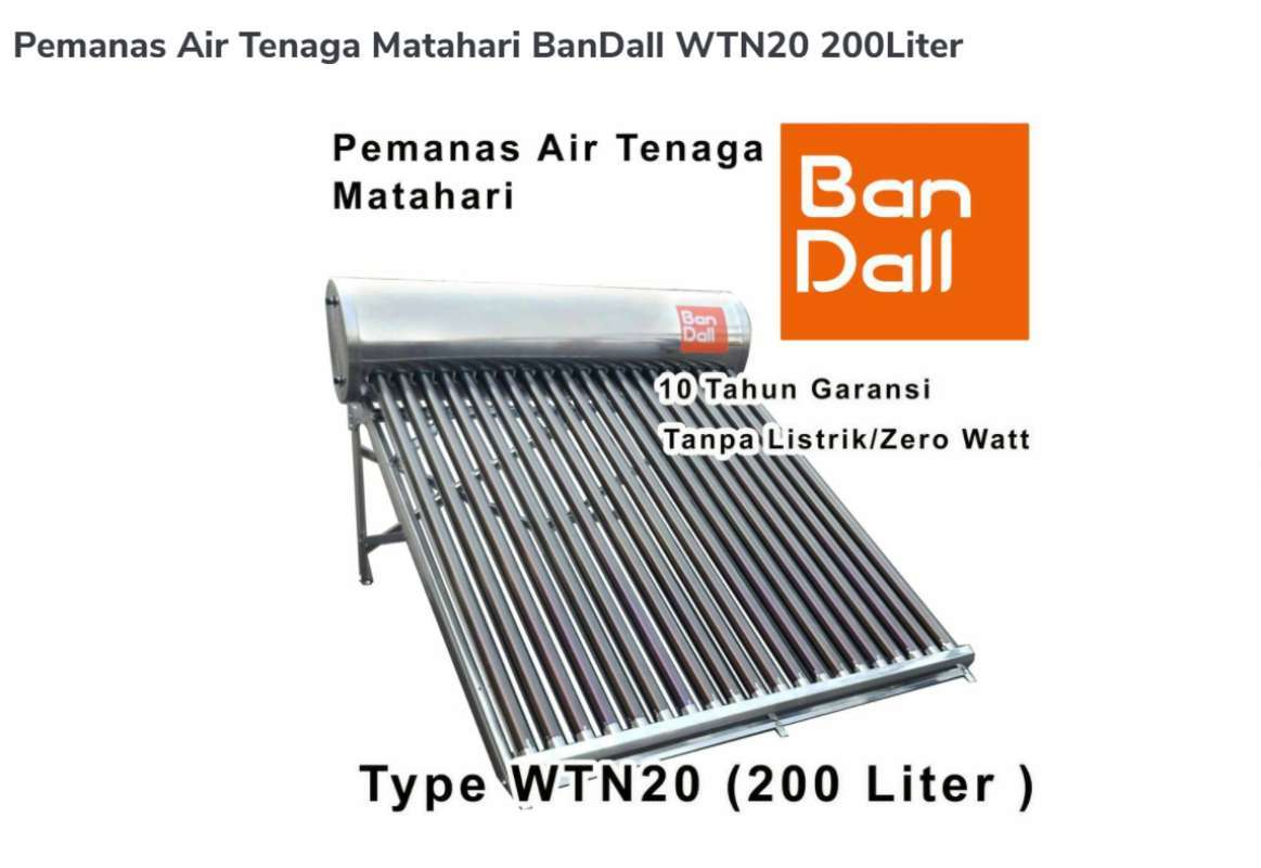 Pemanas Air Tenaga Matahari Bandall Wtn20 200liter Terbaru Juli 2021 Harga Murah Kualitas Terjamin Blibli
