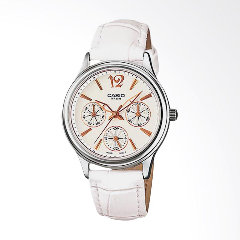 CASIO Casio LTP 2085L 7AVDF Enticer Ladies White Dial Ion Plated Leather Strap .