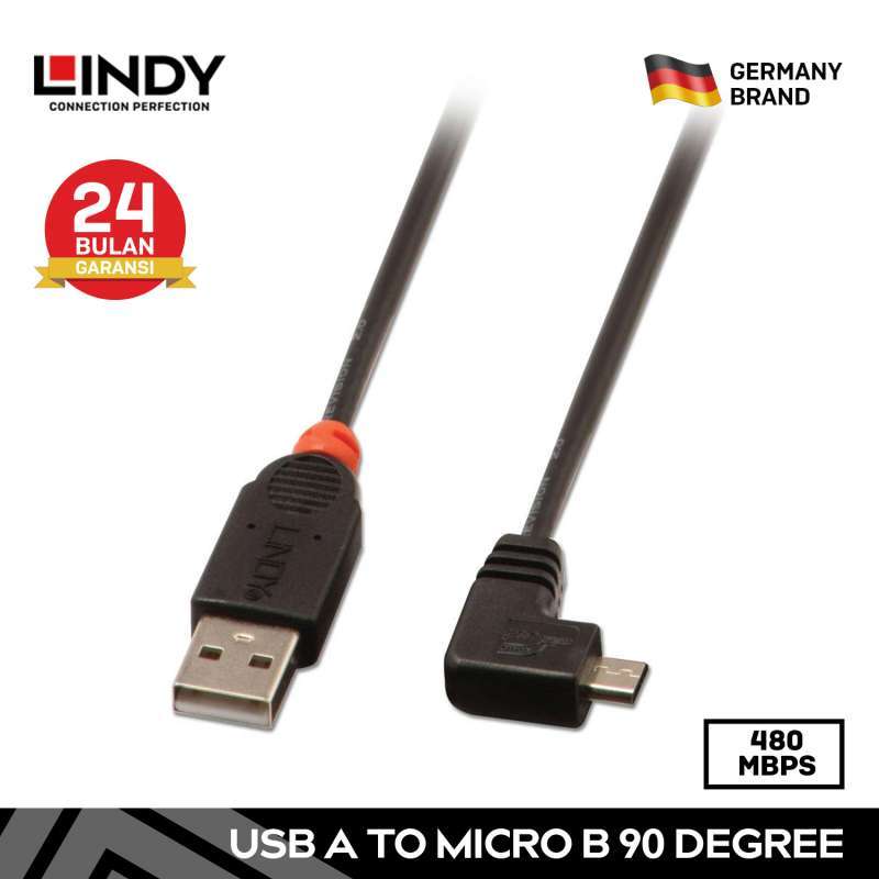 LINDY 31977 2M Kabel USB A to Micro B 90 Degree Right Angle Cable
