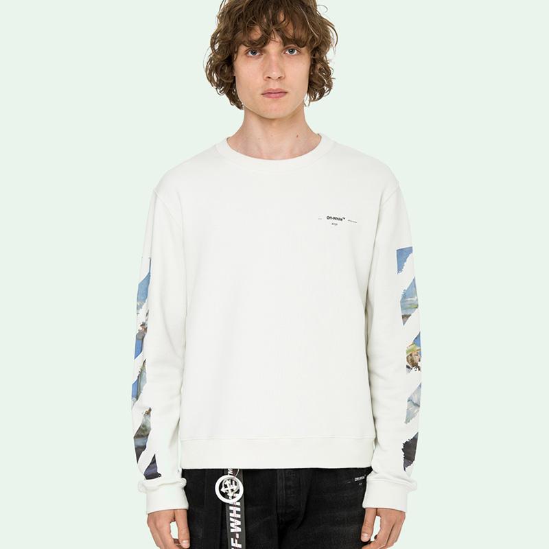 Unisex OFF WHITE round neck pullover long-sleeved jacket arrow Stripes sweater
