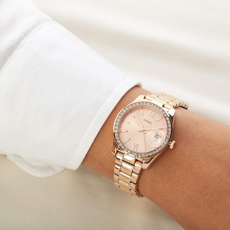 Promo Fossil Scarlette Es4318 Crystal Bezel Jam Tangan Wanita