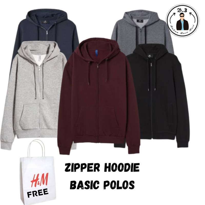 Jual Hoodie Jaket Zipper Pria Wanita H M Basic Polos Jaket Hoodie