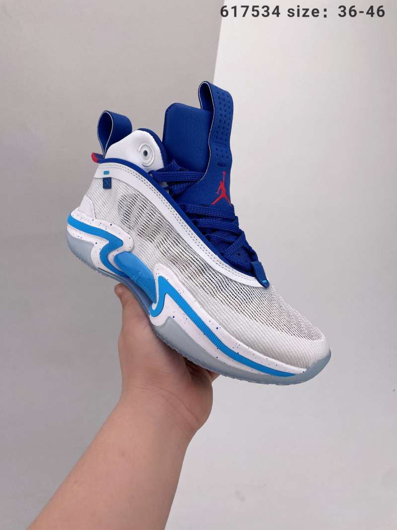 blue and white jordan basketball shoes