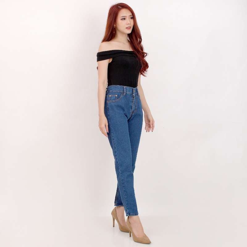 Celana Highwaist Boyfriend Jeans Wanita 