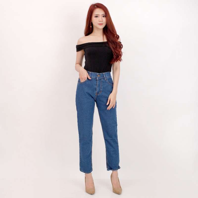 Celana Highwaist Boyfriend Jeans Wanita 