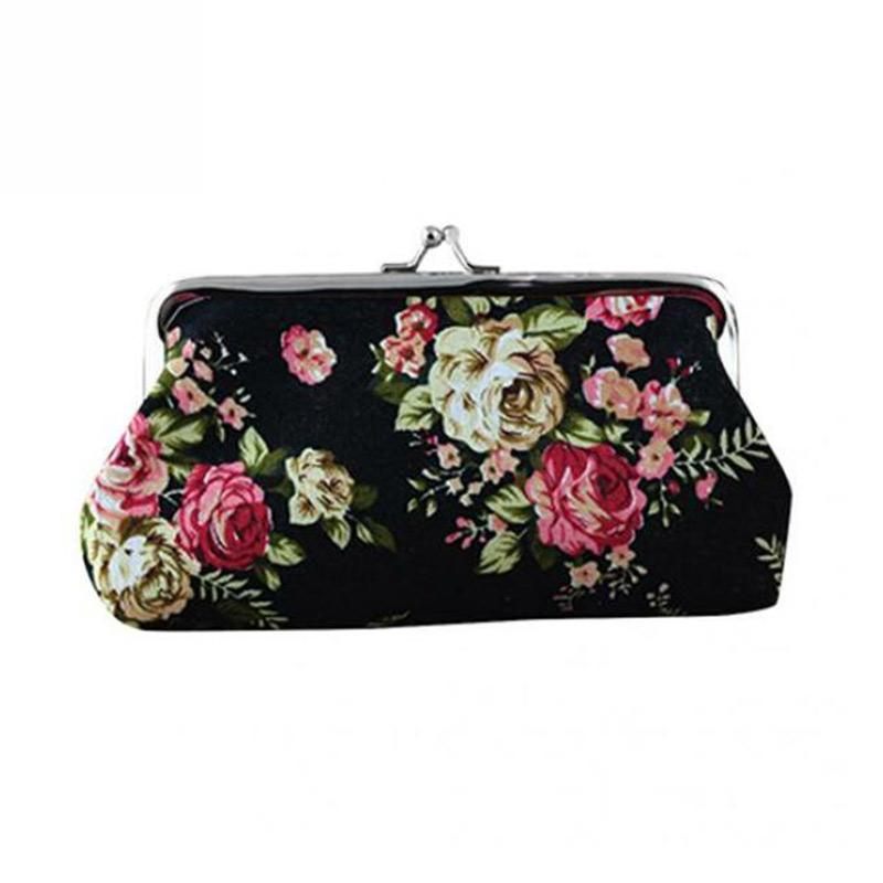 Peony With Leaf And Butterfly Women Girl Canvas Floral Coin Purse Clutch Pouch Wallet
