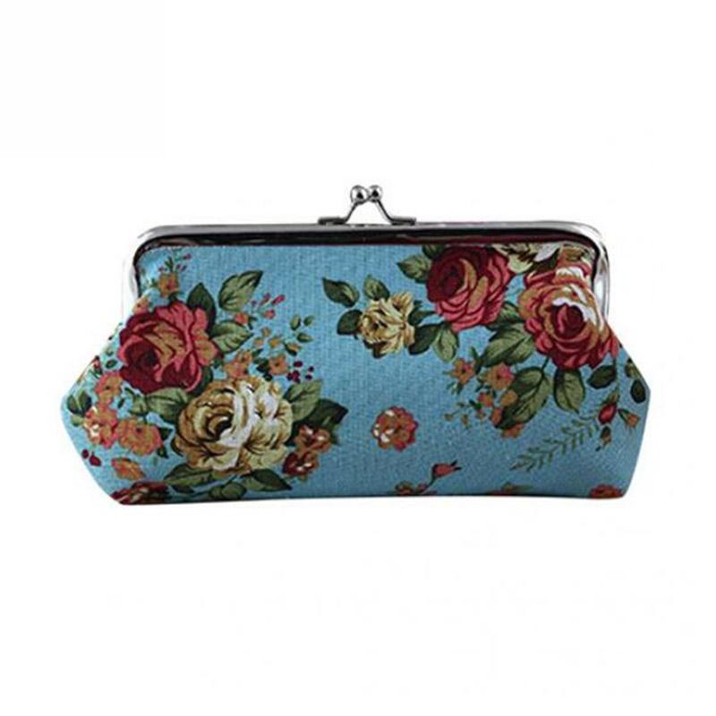 Peony With Leaf And Butterfly Women Girl Canvas Floral Coin Purse Clutch Pouch Wallet