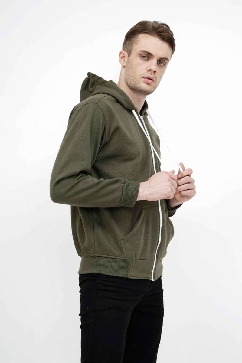 Jaket Polos Hoodie Zipper Sweater Warna hijau army