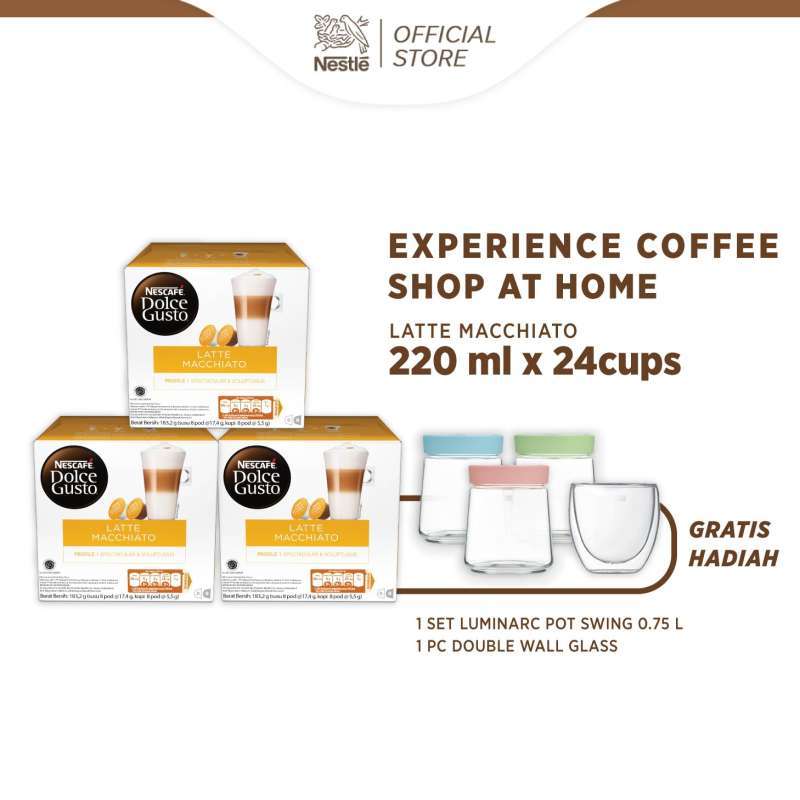 Promo Nescafe Dolce Gusto Latte Macchiato [3 Box] + Free Luminarc Pot Swing  Set + Free Double Wall Glass di Seller Blibli.com - Kota Jakarta Barat, DKI  Jakarta | Blibli