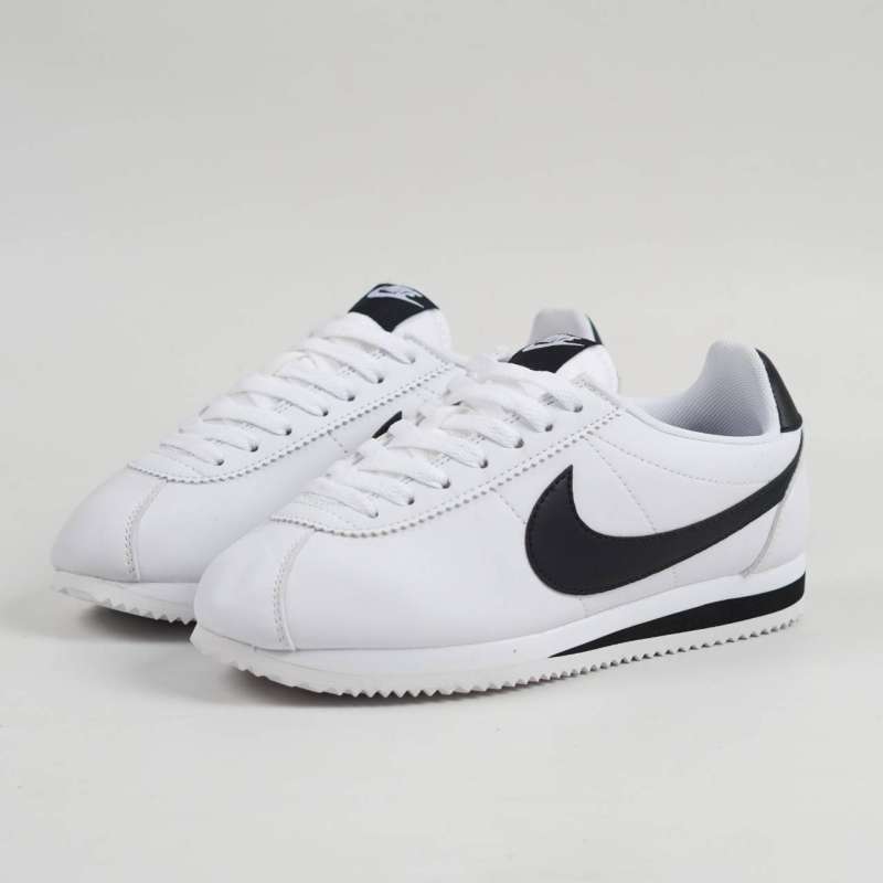 Nike cortez leather white black sales