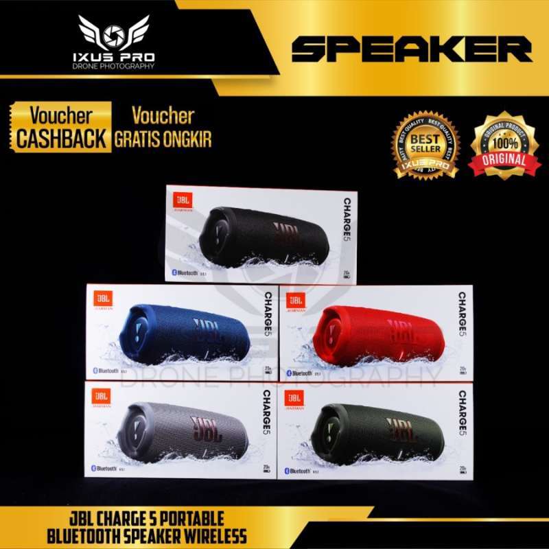 JBL Charge 5: Bluetooth Speaker Nirkabel Portabel dengan Suara Pro Asli JBL, 20 Jam Main, IP67 Tahan Air & Debu. Cocok untuk Pesta di Mana Saja