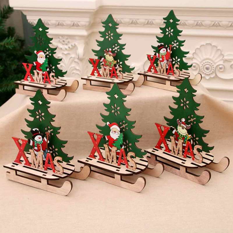 Diy Crafts Xmas Wooden Ornaments Santa Elk Snowman Christmas Tree Decoration